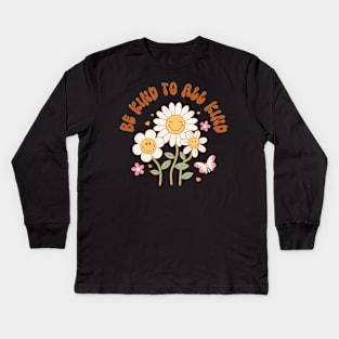 " Be Kind to All Kind " groovy retro hippie distressed design with positive quote Kids Long Sleeve T-Shirt